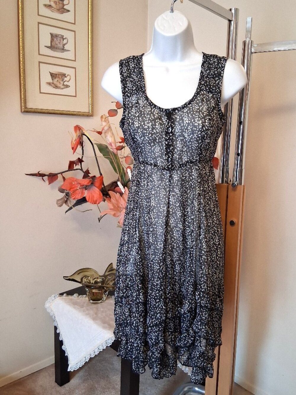 NWOT Stella Printed Summer Ruffle Dress Sleeveless Scoop Neck Midi Sundresses 2